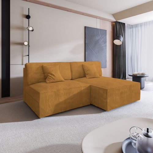 Canapé D'angle Fioro Jaune En Velours Côtelé Avec Fonction De Couchage