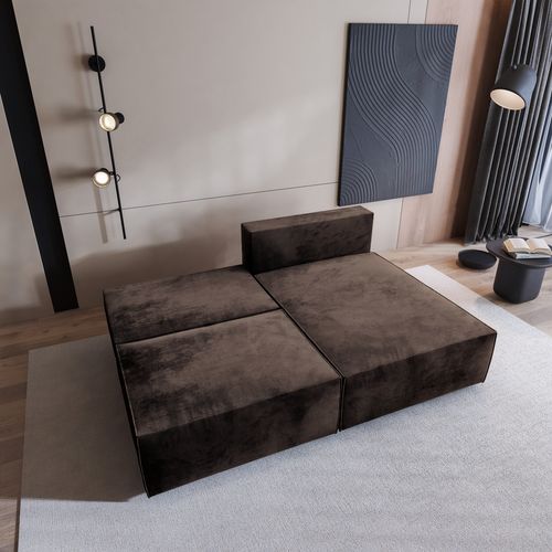 Canapé D'angle Fioro Marron En Velours Avec Fonction De Couchage
