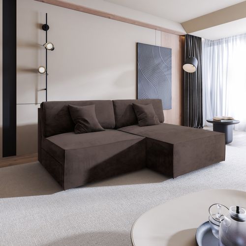 Canapé D'angle Fioro Marron En Velours Avec Fonction De Couchage