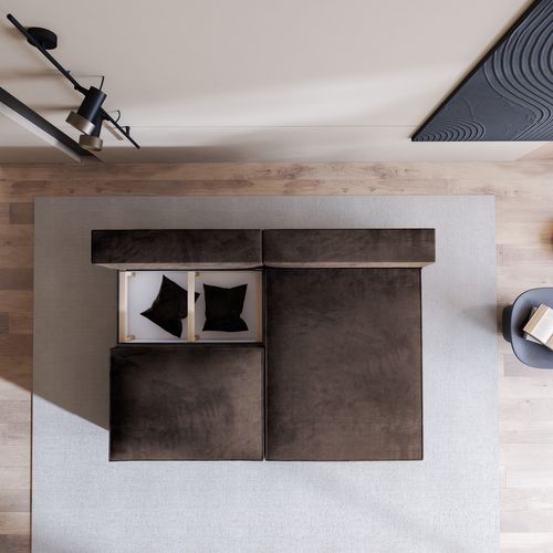 Canapé D'angle Fioro Marron En Velours Avec Fonction De Couchage