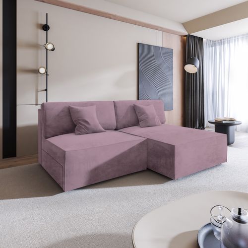 Canapé D'angle Fioro Violet En Velours Avec Fonction De Couchage