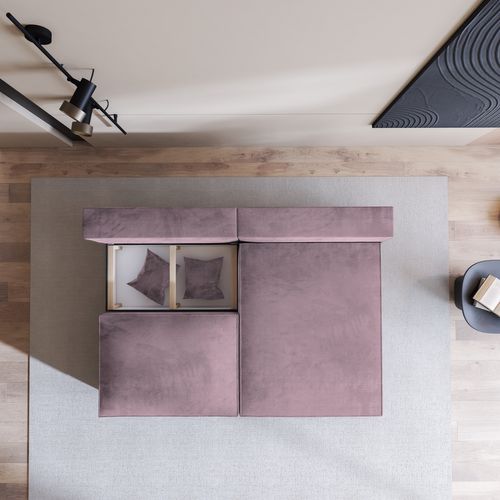 Canapé D'angle Fioro Violet En Velours Avec Fonction De Couchage