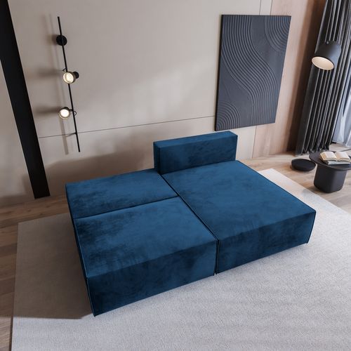 Canapé D'angle Fioro Bleu En Velours Avec Fonction De Couchage