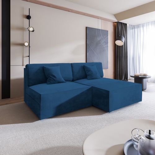 Canapé D'angle Fioro Bleu En Velours Avec Fonction De Couchage