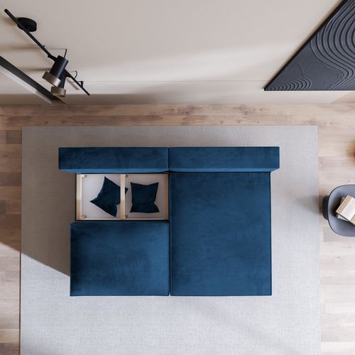 Canapé D'angle Fioro Bleu En Velours Avec Fonction De Couchage
