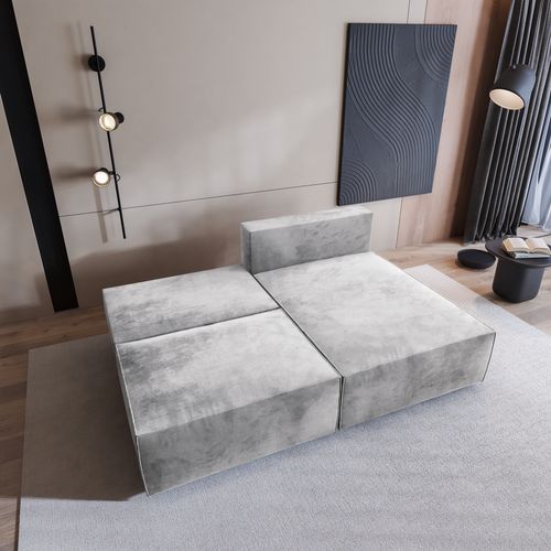 Canapé D'angle Fioro Gris Clair En Velours Avec Fonction De Couchage