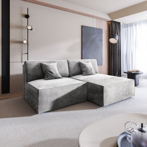 Canapé D'angle Fioro Gris Clair En Velours Avec Fonction De Couchage