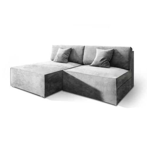 Canapé D'angle Fioro Gris Clair En Velours Avec Fonction De Couchage