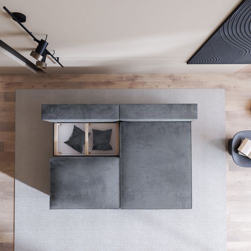 Canapé D'angle Fioro Gris En Velours Avec Fonction De Couchage