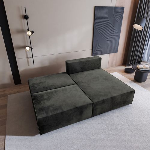 Canapé D'angle Fioro Noir En Velours Avec Fonction De Couchage