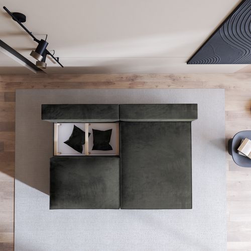 Canapé D'angle Fioro Noir En Velours Avec Fonction De Couchage