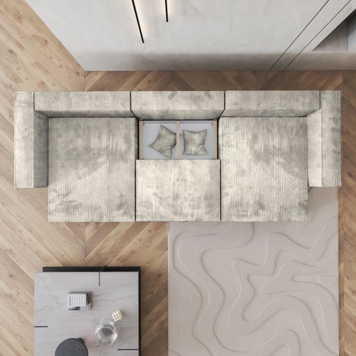 Canapé D'angle Sarmo Crème En Velours Côtelé Avec Fonction De Couchage