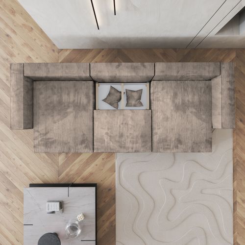 Canapé D'angle Sarmo Beige En Velours Côtelé Avec Fonction De Couchage