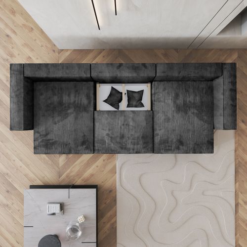 Canapé D'angle Sarmo Gris En Velours Côtelé Avec Fonction De Couchage