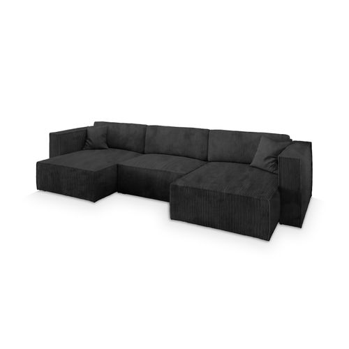 Canapé D'angle Sarmo Noir En Velours Côtelé Avec Fonction De Couchage