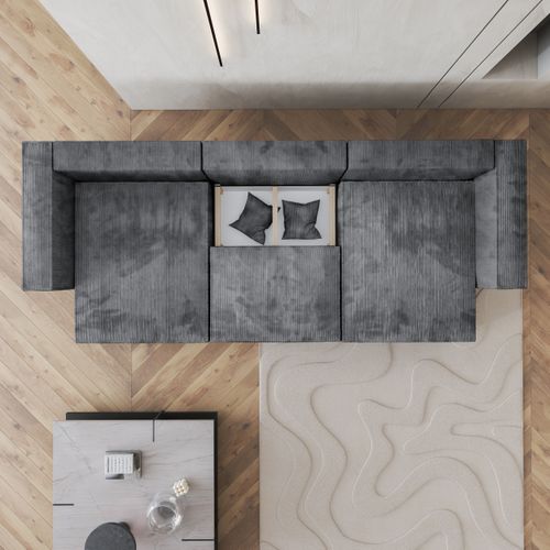 Canapé D'angle Sarmo Gris En Velours Côtelé Avec Fonction De Couchage