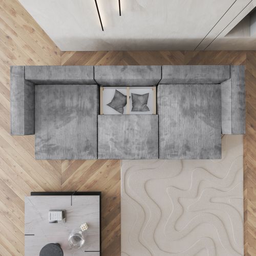 Canapé D'angle Sarmo Gris Clair En Velours Côtelé Avec Fonction De Couchage