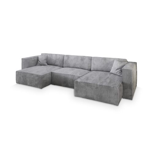 Canapé D'angle Sarmo Gris Clair En Velours Côtelé Avec Fonction De Couchage