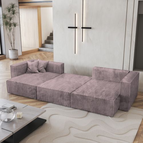 Canapé D'angle Sarmo Violet En Velours Côtelé Avec Fonction De Couchage