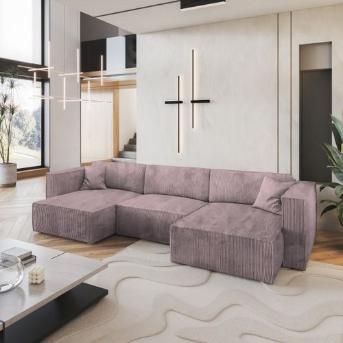 Canapé D'angle Sarmo Violet En Velours Côtelé Avec Fonction De Couchage