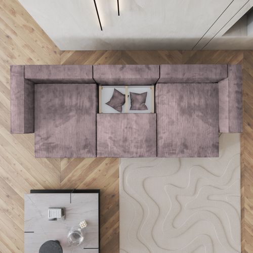 Canapé D'angle Sarmo Violet En Velours Côtelé Avec Fonction De Couchage