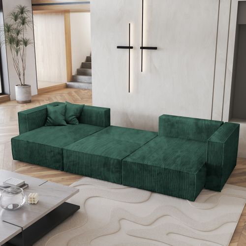 Canapé D'angle Sarmo Vert Sapin En Velours Côtelé Avec Fonction De Couchage