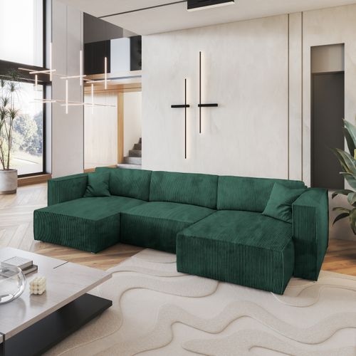 Canapé D'angle Sarmo Vert Sapin En Velours Côtelé Avec Fonction De Couchage