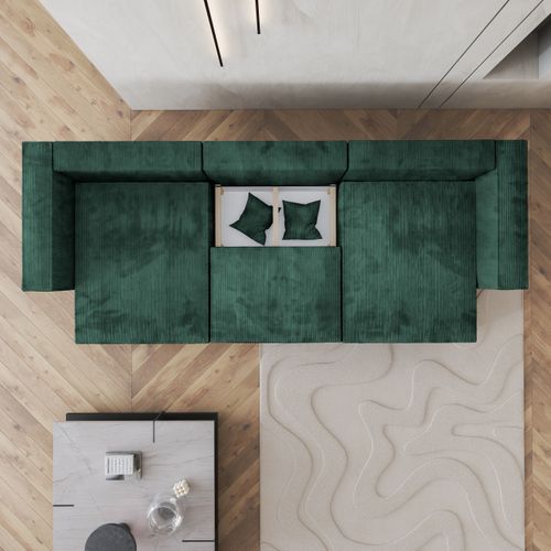 Canapé D'angle Sarmo Vert Sapin En Velours Côtelé Avec Fonction De Couchage