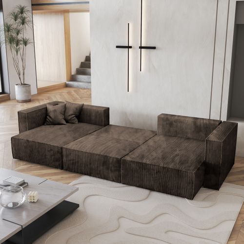 Canapé D'angle Sarmo Marron En Velours Côtelé Avec Fonction De Couchage
