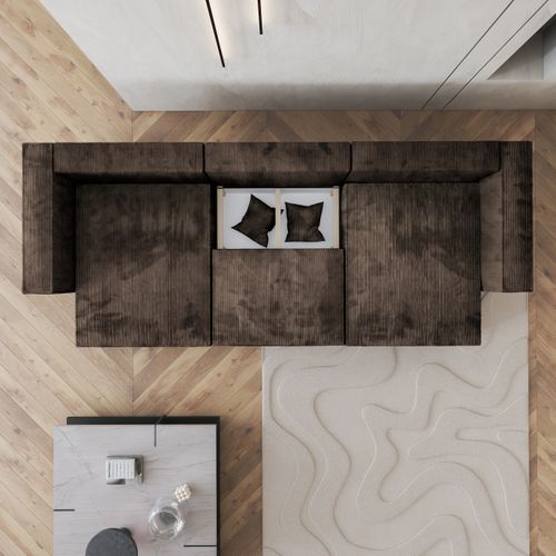 Canapé D'angle Sarmo Marron En Velours Côtelé Avec Fonction De Couchage