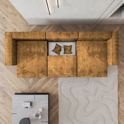 Canapé D'angle Sarmo Jaune En Velours Côtelé Avec Fonction De Couchage