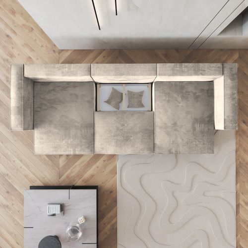 Canapé D'angle Sarmo Crème En Velours Avec Fonction De Couchage