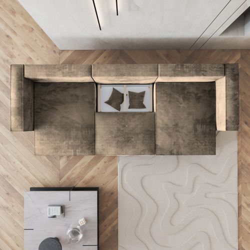 Canapé D'angle Sarmo Beige En Velours Avec Fonction De Couchage