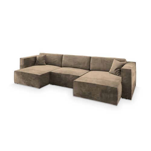 Canapé D'angle Sarmo Beige En Velours Avec Fonction De Couchage