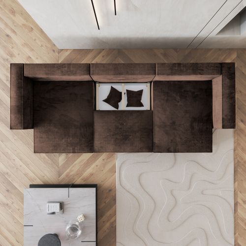 Canapé D'angle Sarmo Marron En Velours Avec Fonction De Couchage