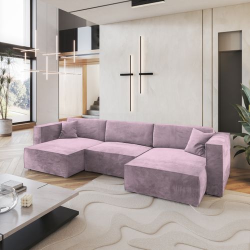 Canapé D'angle Sarmo Violet En Velours Avec Fonction De Couchage