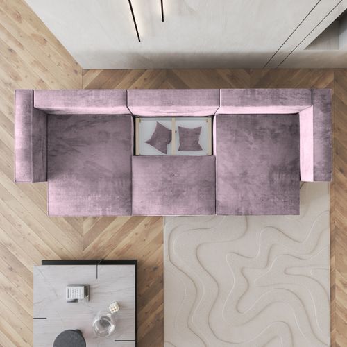 Canapé D'angle Sarmo Violet En Velours Avec Fonction De Couchage
