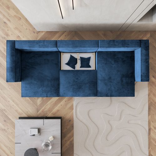 Canapé D'angle Sarmo Bleu En Velours Avec Fonction De Couchage