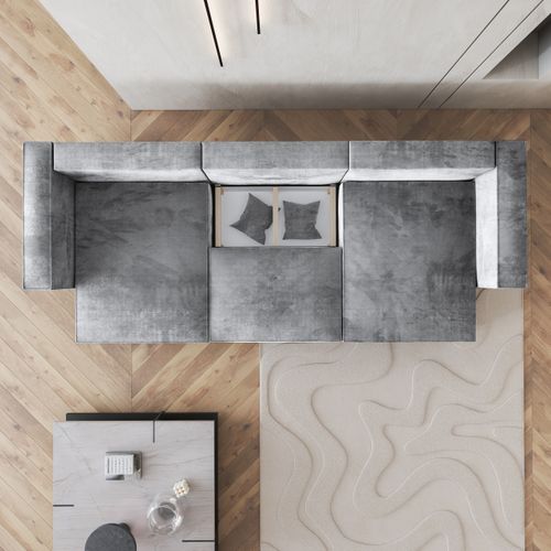 Canapé D'angle Sarmo Gris Clair En Velours Avec Fonction De Couchage