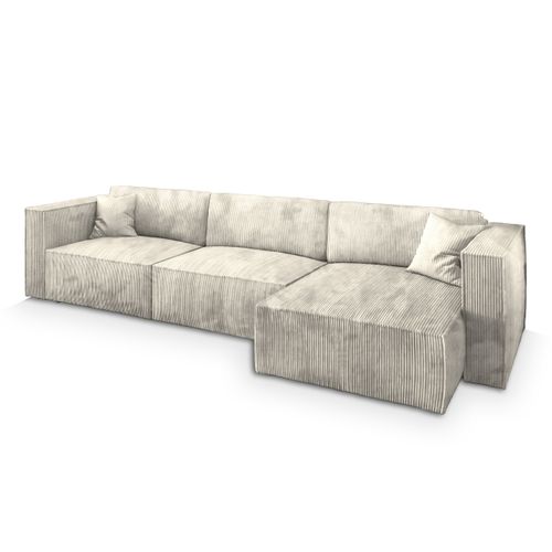 Canapé D'angle Tolmo Crème En Velours Côtelé Avec Fonction De Couchage