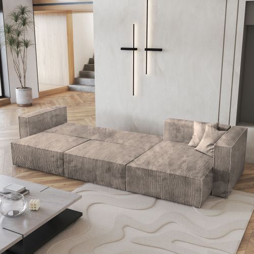 Canapé D'angle Tolmo Beige En Velours Côtelé Avec Fonction De Couchage