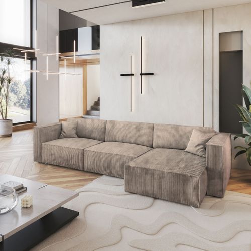 Canapé D'angle Tolmo Beige En Velours Côtelé Avec Fonction De Couchage