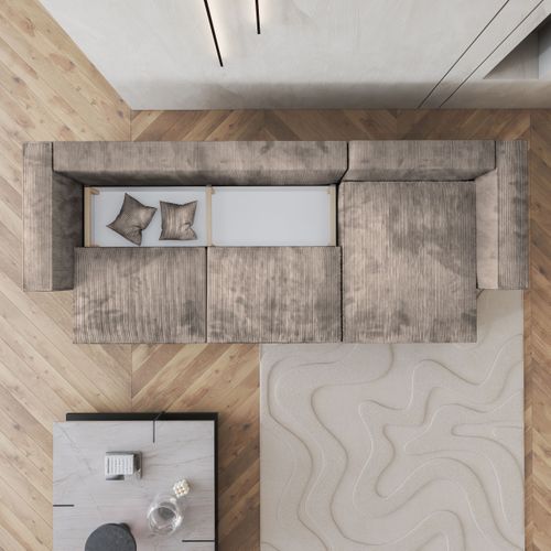 Canapé D'angle Tolmo Beige En Velours Côtelé Avec Fonction De Couchage