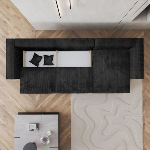 Canapé D'angle Tolmo Noir En Velours Côtelé Avec Fonction De Couchage