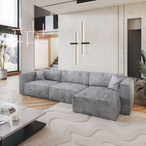 Canapé D'angle Tolmo Gris Clair En Velours Côtelé Avec Fonction De Couchage