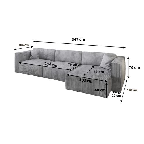 Canapé D'angle Tolmo Gris Clair En Velours Côtelé Avec Fonction De Couchage