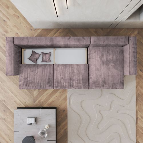 Canapé D'angle Tolmo Violet En Velours Côtelé Avec Fonction De Couchage