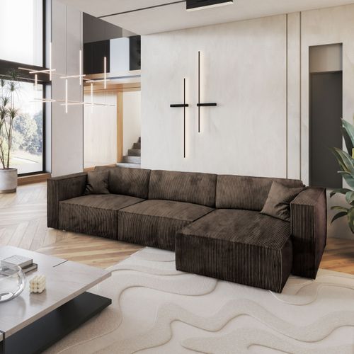 Canapé D'angle Tolmo Marron En Velours Côtelé Avec Fonction De Couchage