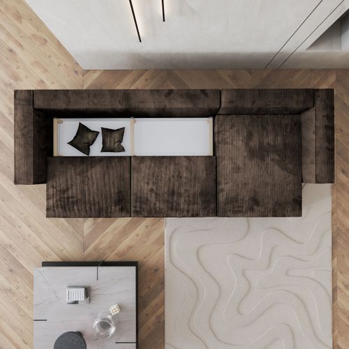 Canapé D'angle Tolmo Marron En Velours Côtelé Avec Fonction De Couchage