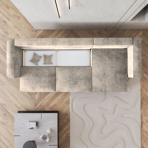 Canapé D'angle Tolmo Crème En Velours Avec Fonction De Couchage